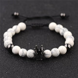 Bracelet Perles Blanche Couronne en Pierre - Mon Bracelet Homme