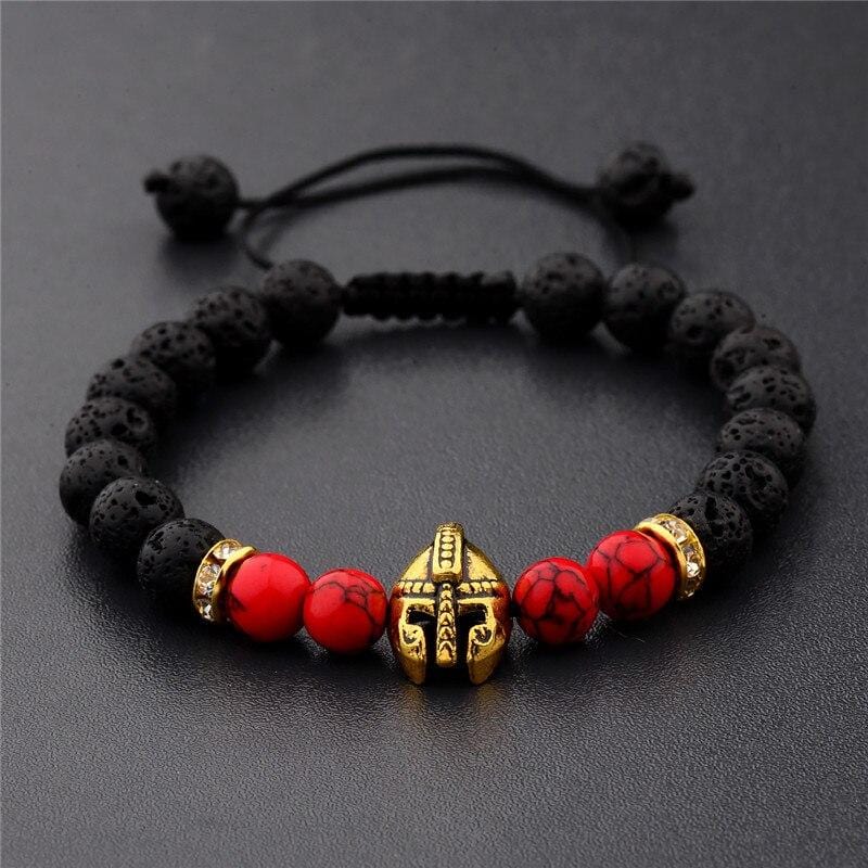 Bracelet Perles Casque Spartiate en Pierre - Mon Bracelet Homme