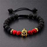 Bracelet Perles Casque Spartiate en Pierre - Mon Bracelet Homme