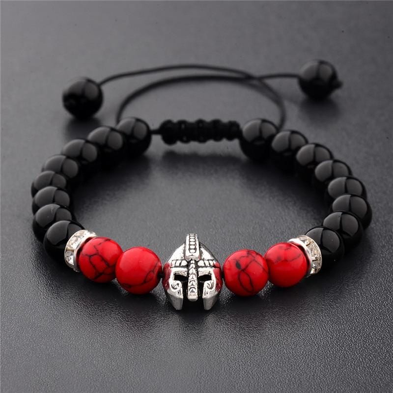 Bracelet Perles Casque Spartiate en Pierre - Mon Bracelet Homme