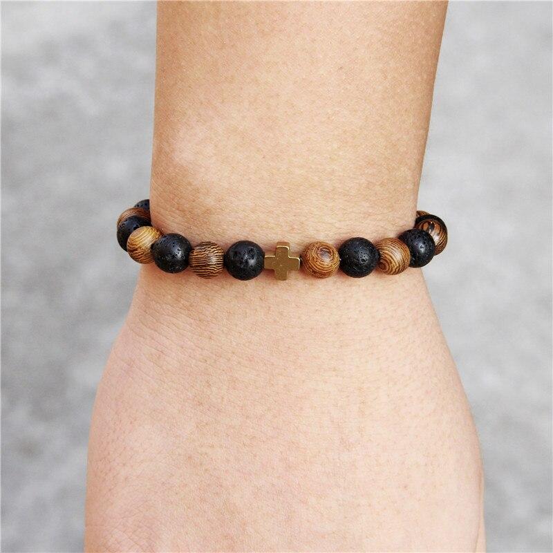Bracelet Perles Croix en Acier en Pierre - Mon Bracelet Homme