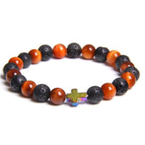 Bracelet Perles Croix en Acier en Pierre - Mon Bracelet Homme
