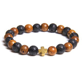 Bracelet Perles Croix en Acier en Pierre - Mon Bracelet Homme