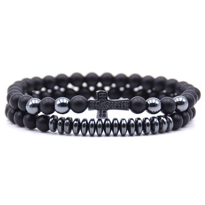 Bracelet Perles Croix Homme en Pierre - Mon Bracelet Homme