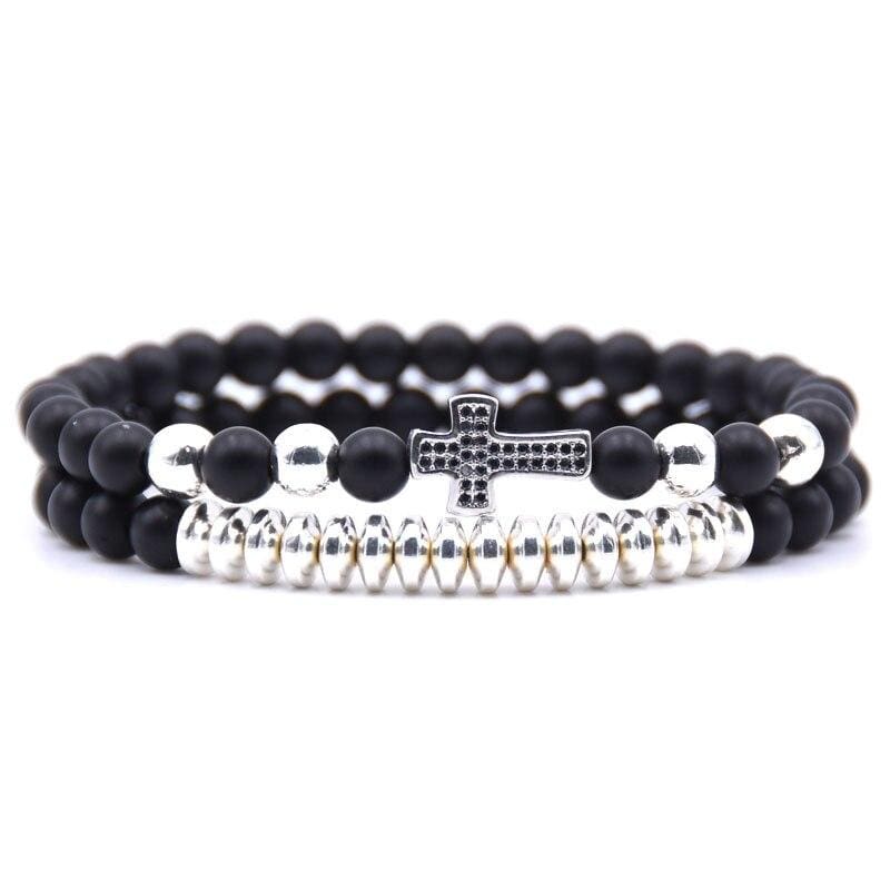Bracelet Perles Croix Homme en Pierre - Mon Bracelet Homme