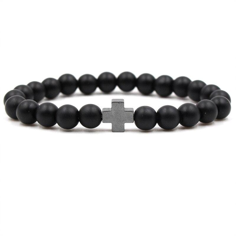 Bracelet Perles Croix Minimaliste en Pierre - Mon Bracelet Homme