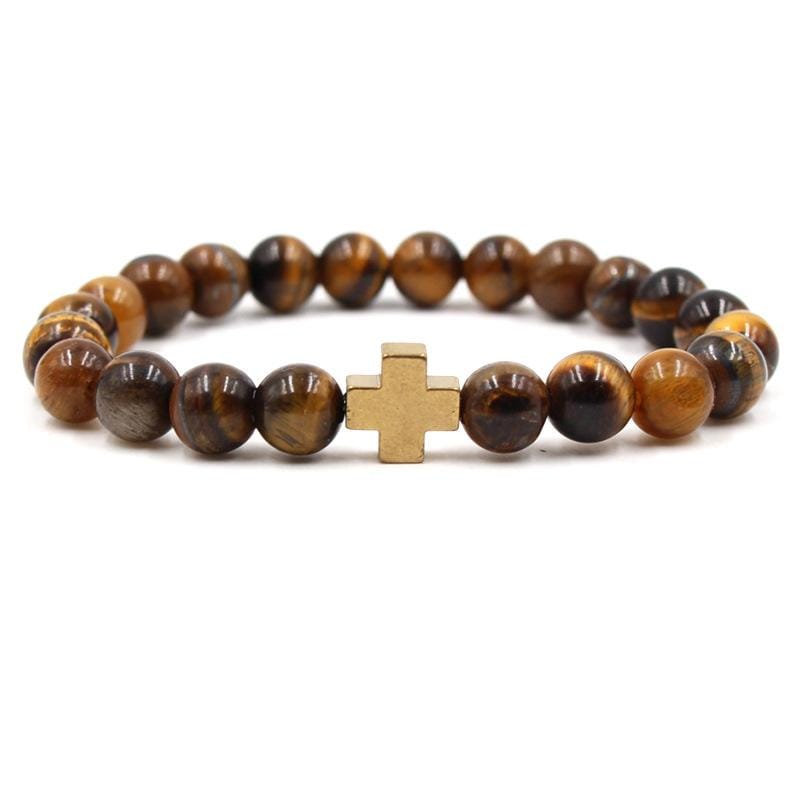 Bracelet Perles Croix Minimaliste en Pierre - Mon Bracelet Homme