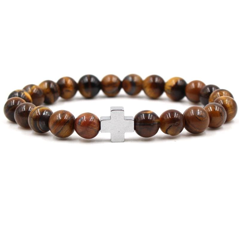 Bracelet Perles Croix Minimaliste en Pierre - Mon Bracelet Homme