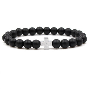 Bracelet Perles Croix Minimaliste en Pierre - Mon Bracelet Homme