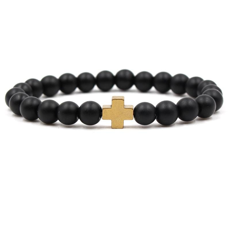 Bracelet Perles Croix Minimaliste en Pierre - Mon Bracelet Homme
