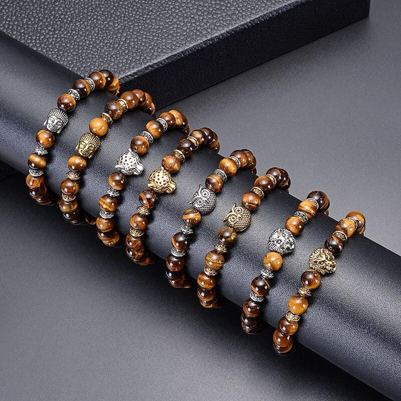 Bracelet Perles de Lion Homme en Œil-de-Tigre - Mon Bracelet Homme