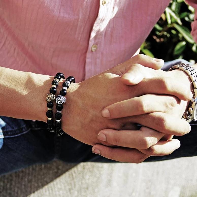 Bracelet Perles Homme avec Tête de Lion en Pierre - Mon Bracelet Homme