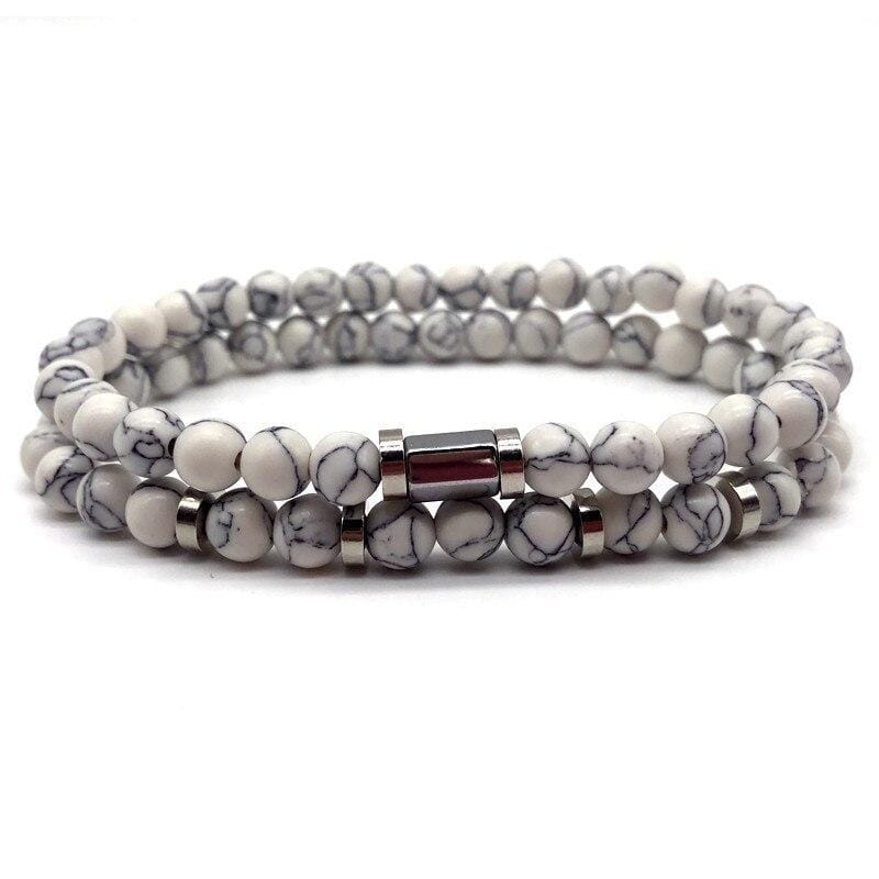 Bracelet Perles Homme blanches en Pierre - Mon Bracelet Homme