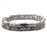 Bracelet Perles Homme blanches en Pierre
