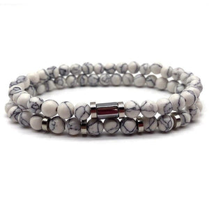 Bracelet Perles Homme blanches en Pierre - Mon Bracelet Homme