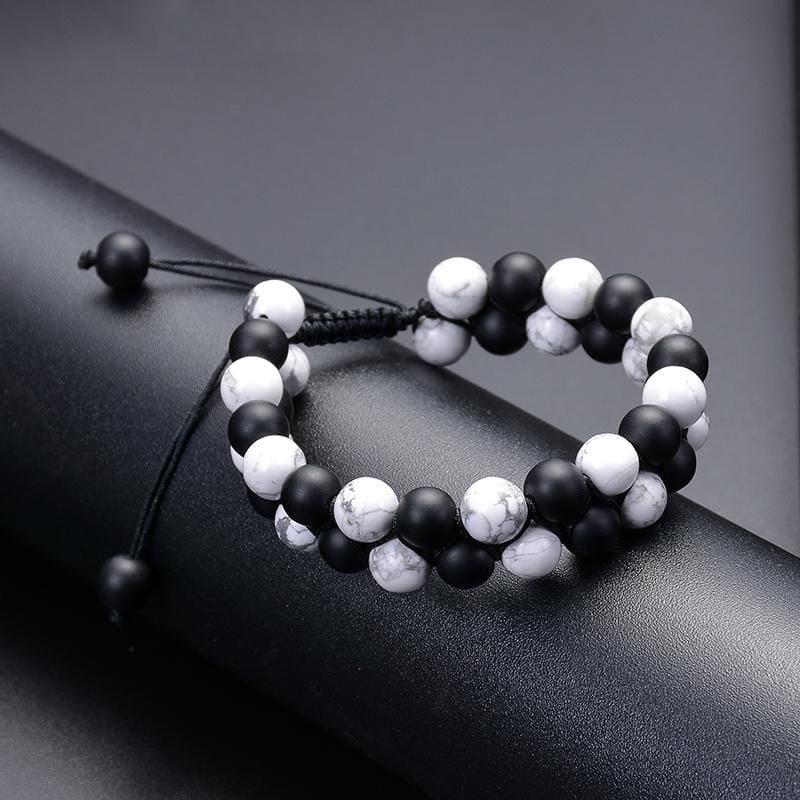 Bracelet Perles Homme Blanches et Noires en Pierre - Mon Bracelet Homme