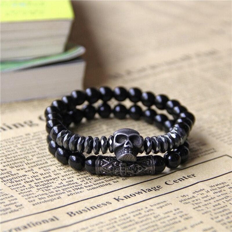 Bracelet Perles Homme Crâne Imposant en Pierre - Mon Bracelet Homme