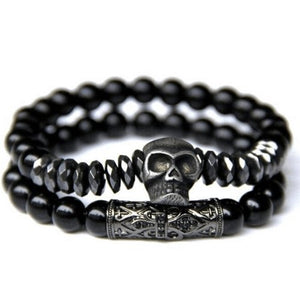 Bracelet Perles Homme Crâne Imposant en Pierre - Mon Bracelet Homme