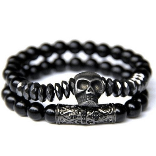 Bracelet Perles Homme Crâne Imposant en Pierre - Mon Bracelet Homme