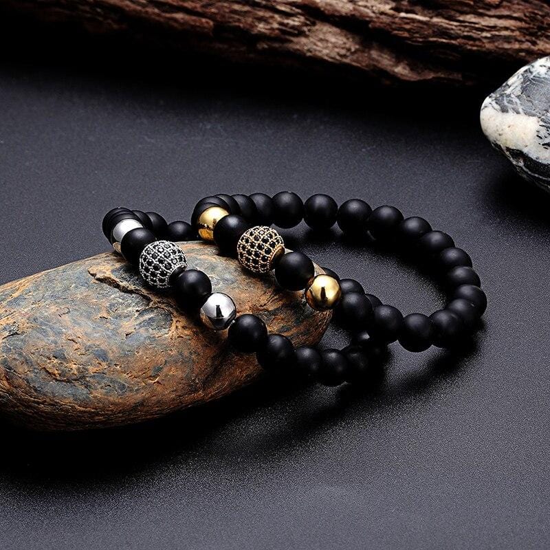 Bracelet Perles Homme Motifs Acier en Pierre - Mon Bracelet Homme