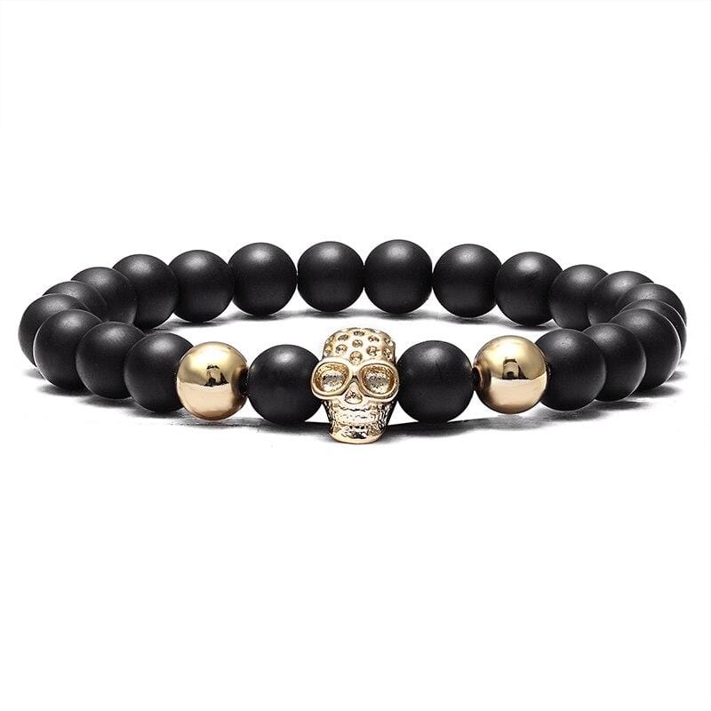 Bracelet Perles Homme Noires Crâne en Pierre - Mon Bracelet Homme
