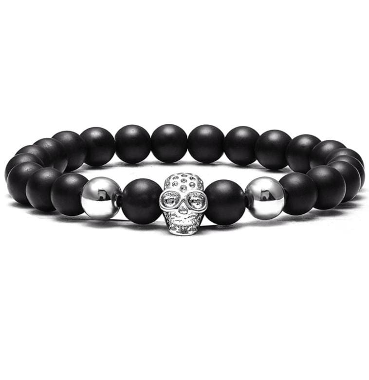 Bracelet Perles Homme Noires Crâne en Pierre - Mon Bracelet Homme