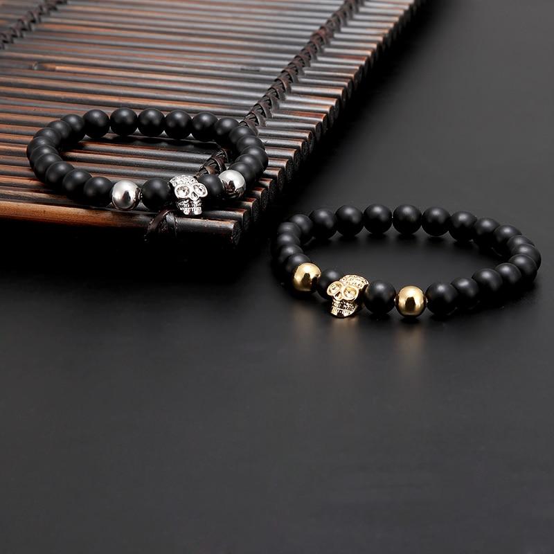 Bracelet Perles Homme Noires Crâne en Pierre - Mon Bracelet Homme