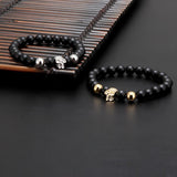 Bracelet Perles Homme Noires Crâne en Pierre - Mon Bracelet Homme