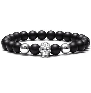 Bracelet Perles Homme Noires Crâne en Pierre - Mon Bracelet Homme