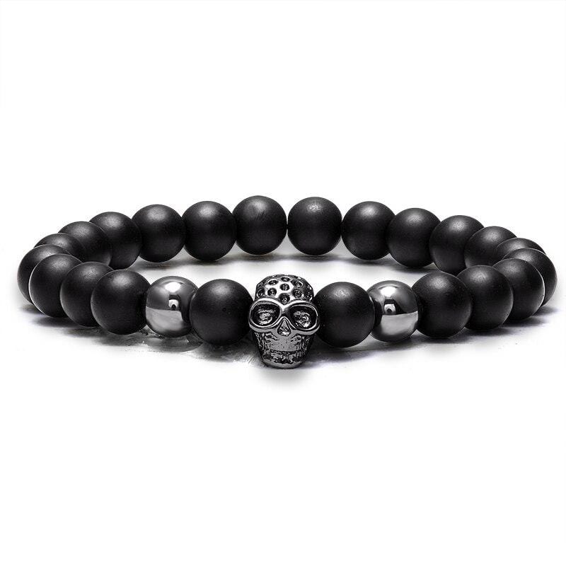 Bracelet Perles Homme Noires Crâne en Pierre - Mon Bracelet Homme