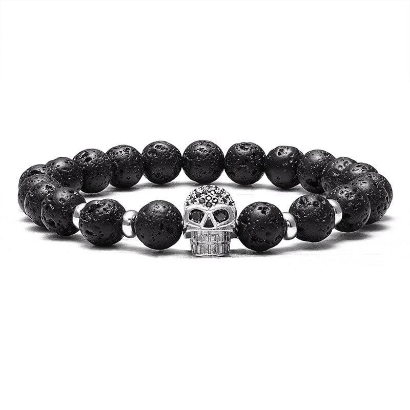 Bracelet Perles Homme Tête de Mort Acier en Pierre - Mon Bracelet Homme