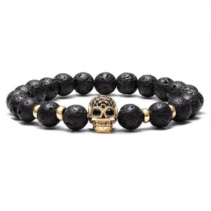 Bracelet Perles Homme Tête de Mort Acier en Pierre - Mon Bracelet Homme