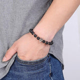 Bracelet Perles Homme Tête de Mort Acier en Pierre - Mon Bracelet Homme