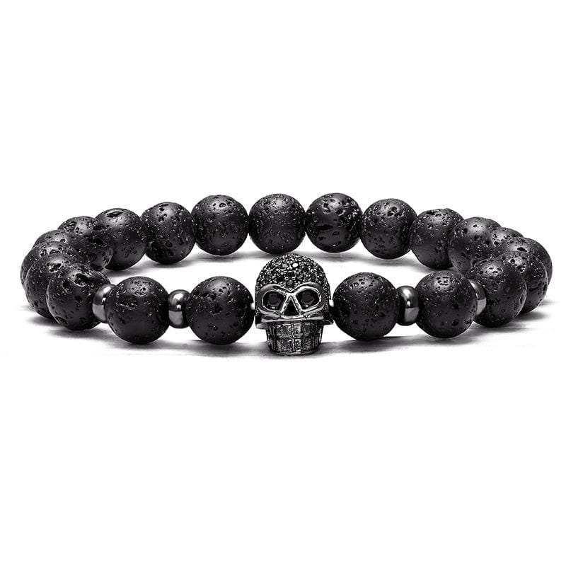 Bracelet Perles Homme Tête de Mort Acier en Pierre - Mon Bracelet Homme