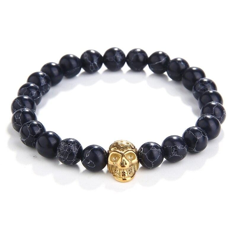 Bracelet Perles Homme Tête de Mort en Pierre - Mon Bracelet Homme