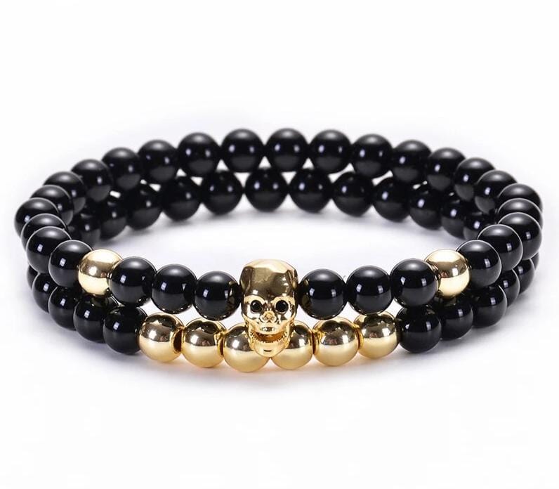Bracelet Perles Homme Tête de Mort Luxueux en Pierre - Mon Bracelet Homme