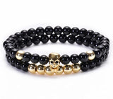 Bracelet Perles Homme Tête de Mort Luxueux en Pierre