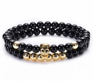 Bracelet Perles Homme Tête de Mort Luxueux en Pierre - Mon Bracelet Homme