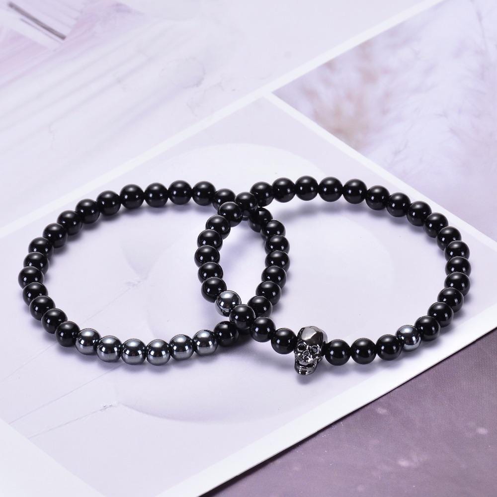 Bracelet Perles Homme Tête de Mort Luxueux en Pierre - Mon Bracelet Homme