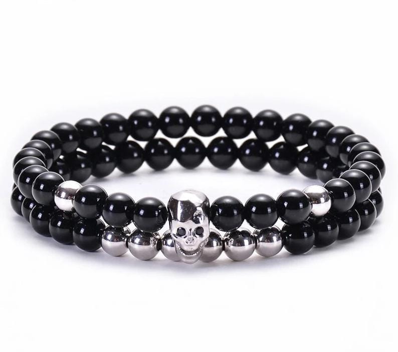 Bracelet Perles Homme Tête de Mort Luxueux en Pierre - Mon Bracelet Homme
