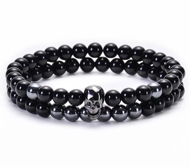 Bracelet Perles Homme Tête de Mort Luxueux en Pierre - Mon Bracelet Homme