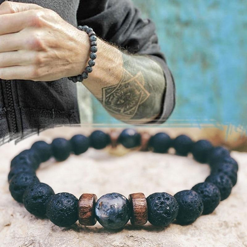 Bracelet Perles Pierre Volcanique Homme - Mon Bracelet Homme