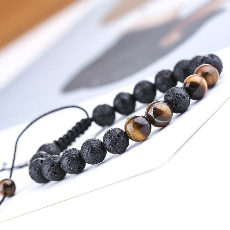 Bracelet Pierre de Lave Ajustable en Perles - Mon Bracelet Homme