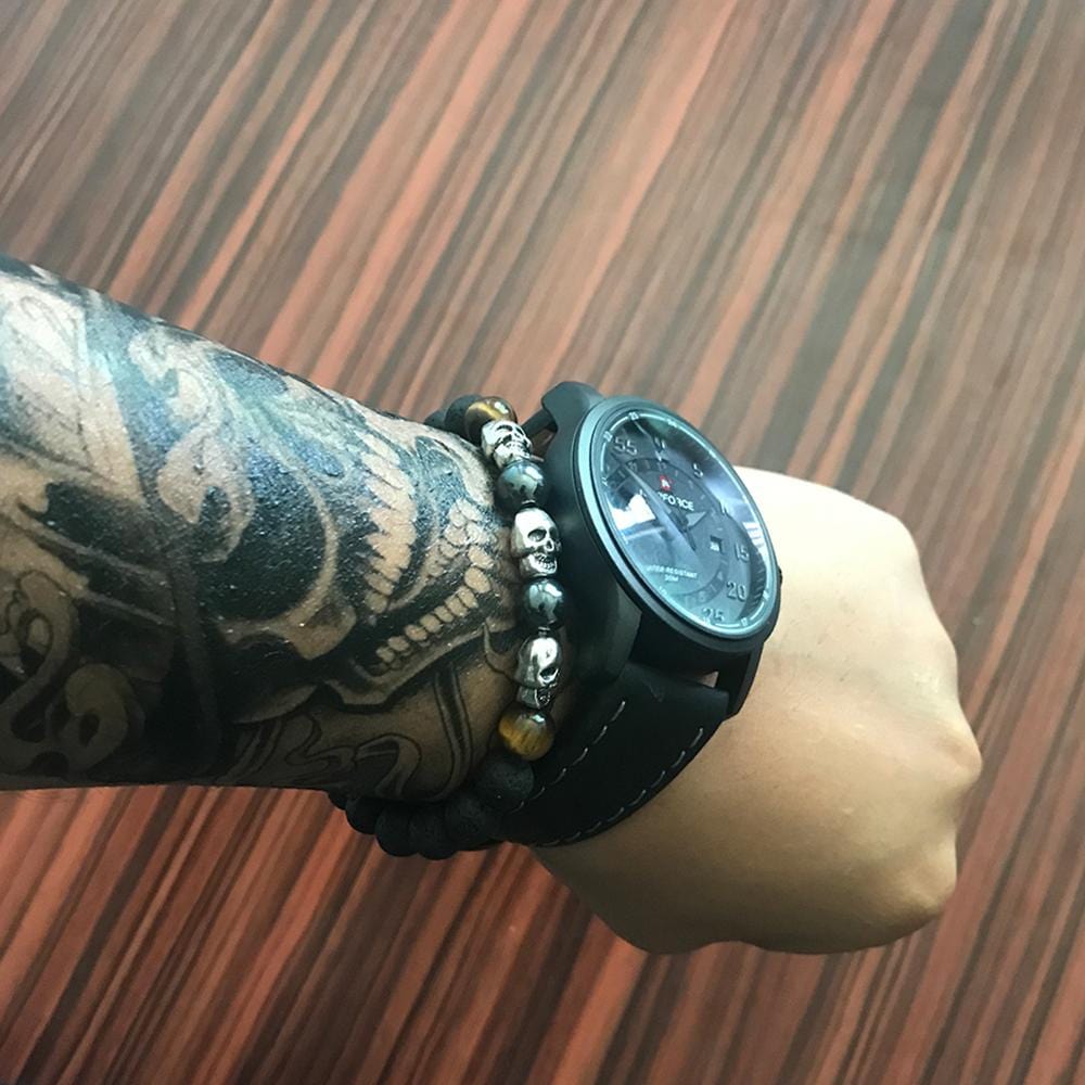 Bracelet Pierre de Lave avec Crâne - Mon Bracelet Homme