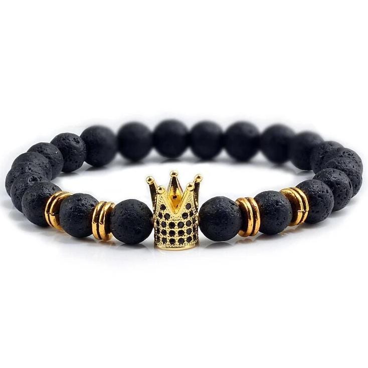 Bracelet Pierre de Lave Couronne en Perle - Mon Bracelet Homme