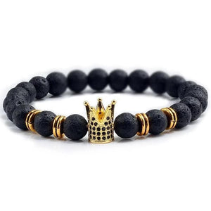 Bracelet Pierre de Lave Couronne en Perle - Mon Bracelet Homme