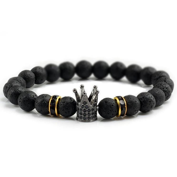 Bracelet Pierre de Lave et Couronne en Acier Homme - Mon Bracelet Homme
