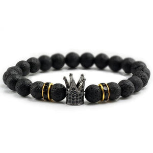 Bracelet Pierre de Lave et Couronne en Acier Homme - Mon Bracelet Homme