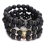 Bracelet Pierre de Lave Tête de Buffle en Perle - Mon Bracelet Homme