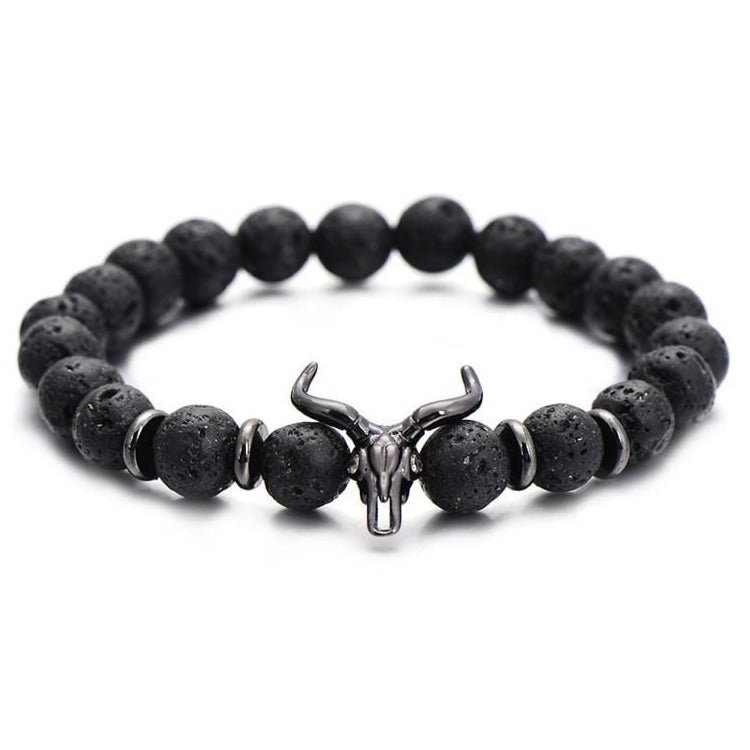 Bracelet Pierre de Lave Tête de Buffle en Perle - Mon Bracelet Homme